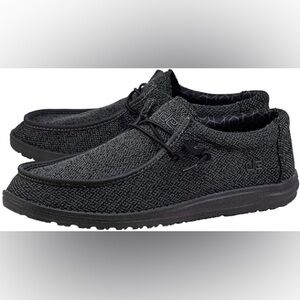 Hey Dude Unisex Mens 8 Women’s 10 Black Wally Sox Micro Total Black SlipOn Shoes
